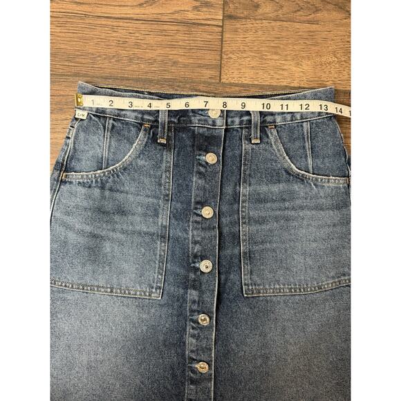 Citizens Of Humanity Midi Skirt Blue Denim Jean Buttons Womens sz 27 Slit Hem - Picture 9 of 10